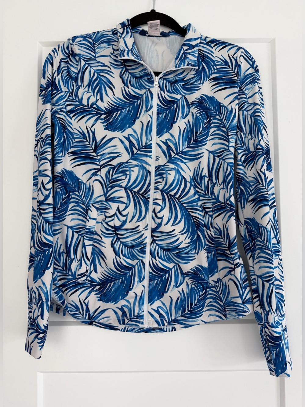 EUC Tommy Bahama Golf White & Blue Palm Frond Print Zip‎ UPF50 Jacket, Medium - Picture 2 of 9